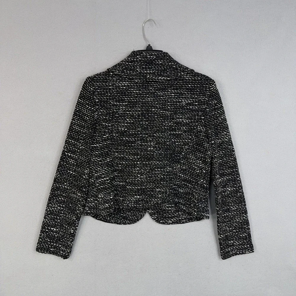 St John Blazer Womens 8 Black White Knit Shawl Collar Wool Blend Jacket Sweater